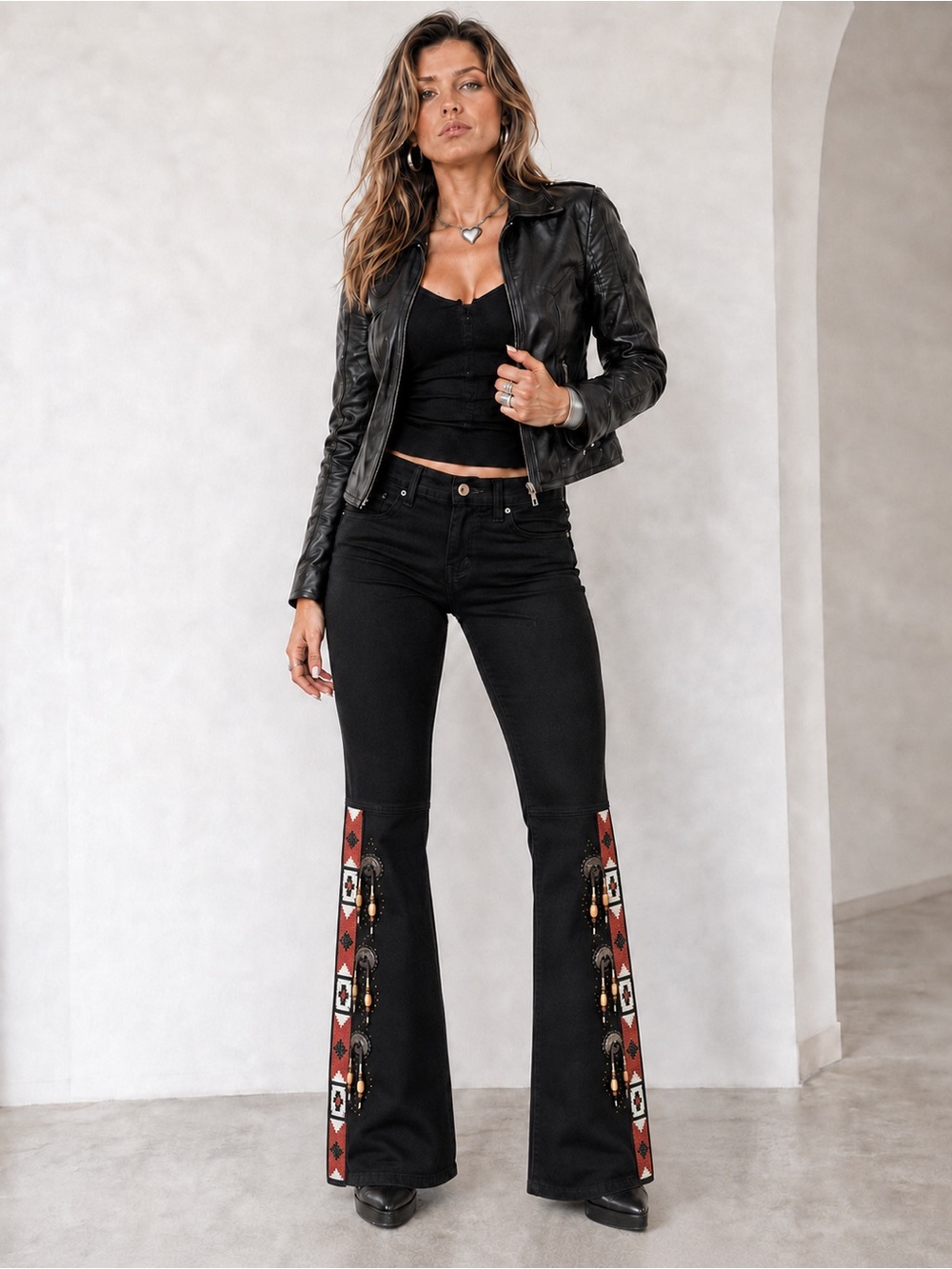 Vintage Ralph Lauren Jeans Co Black Beaded Concho Bootcut Jeans 4P Western Y2K